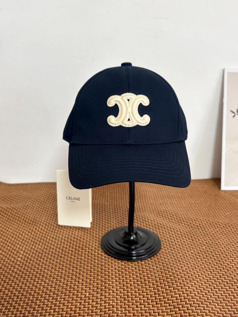 Celine Triomphe Embroidered Logo Navy Cotton Baseball Cap Unisex