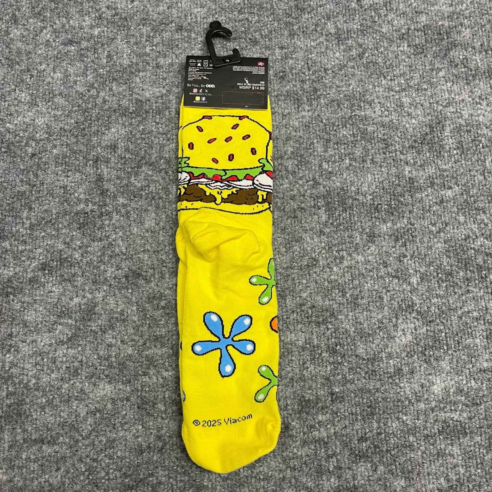Odd Sox SpongeBob SquarePants Krabby Patty Yellow Crew Socks Mens Size 6-13 NEW