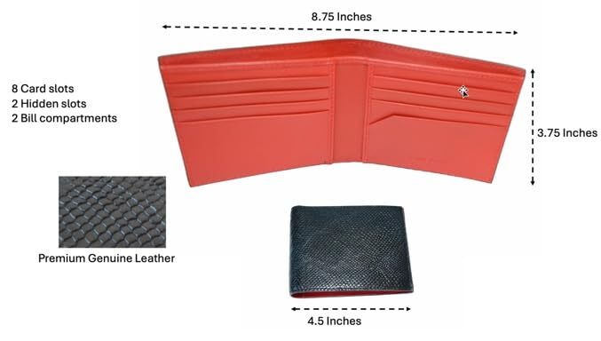 Premium Leather Bifold Wallet, 8 Card Slots, 2 Cash and 2 Transparent Slots,