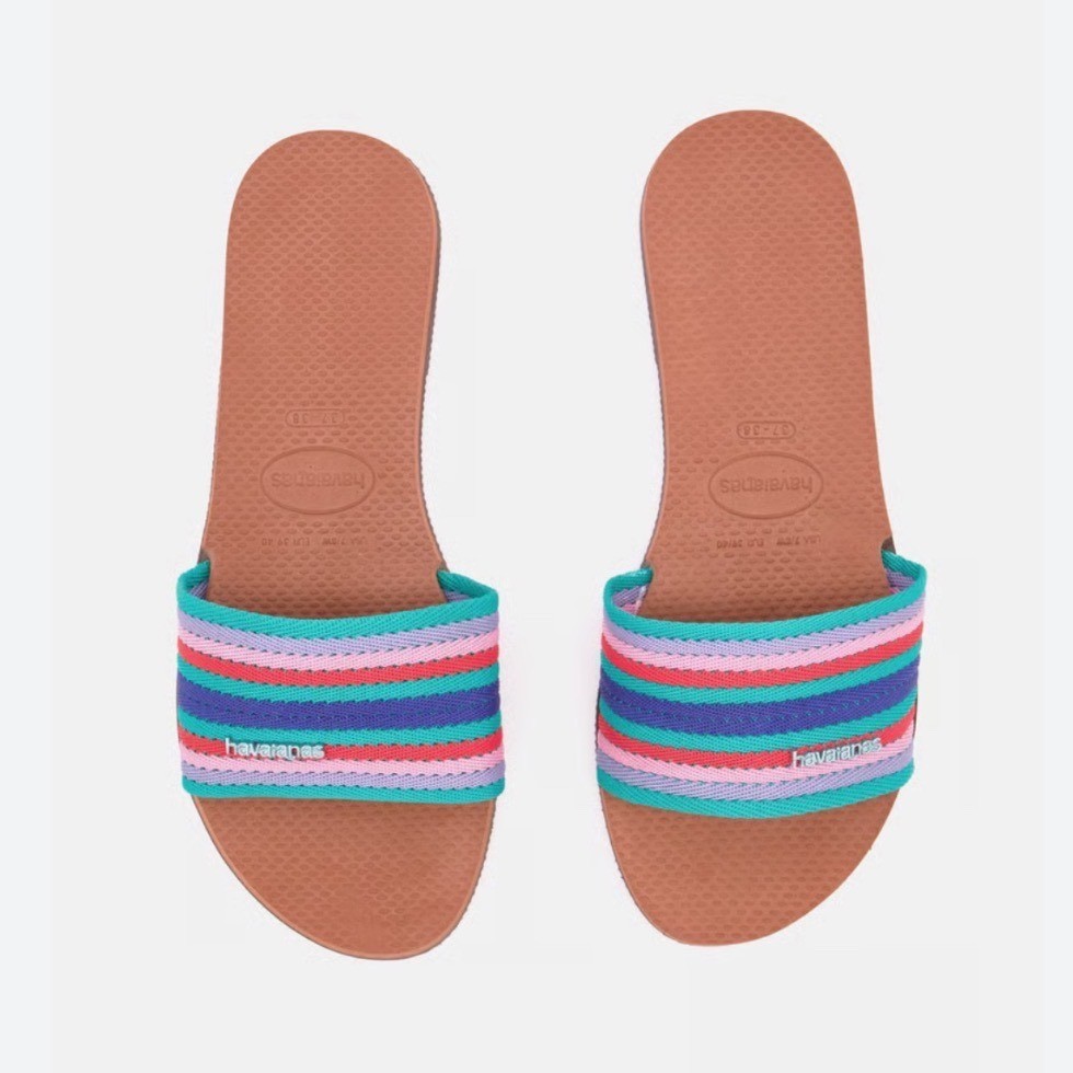 Havaianas You Malta Mix Multi Stripe Slide Sandals Women 11/12 New!