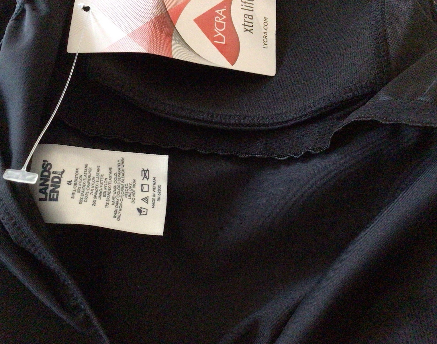 Lands’ End SlenderSuit Wrap One Piece Swimsuit Black Size 6 Tall Long Torso