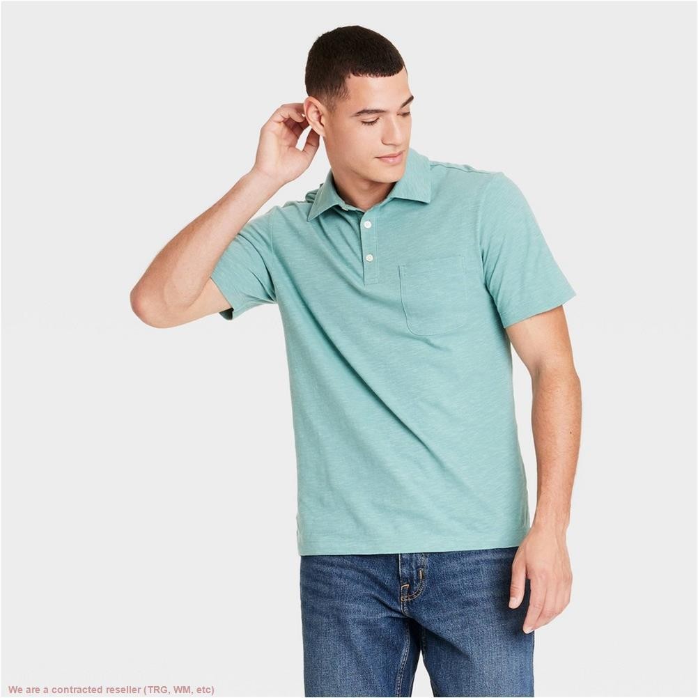 Mens Slub Jersey Polo Shirt Goodfellow & Co Aqua L *SEE DEAL!!!*