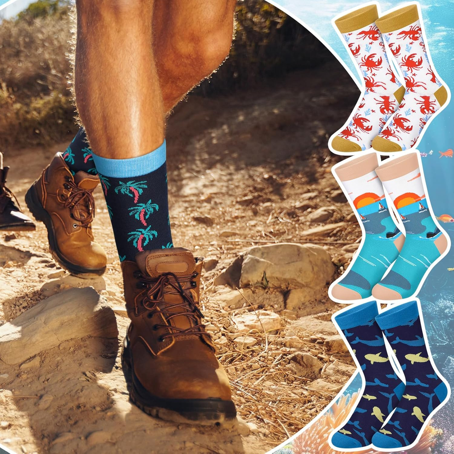10 Pairs Funny Socks for Men Ocean Themed Assorted Fun Crazy Cute Boardroom Nove