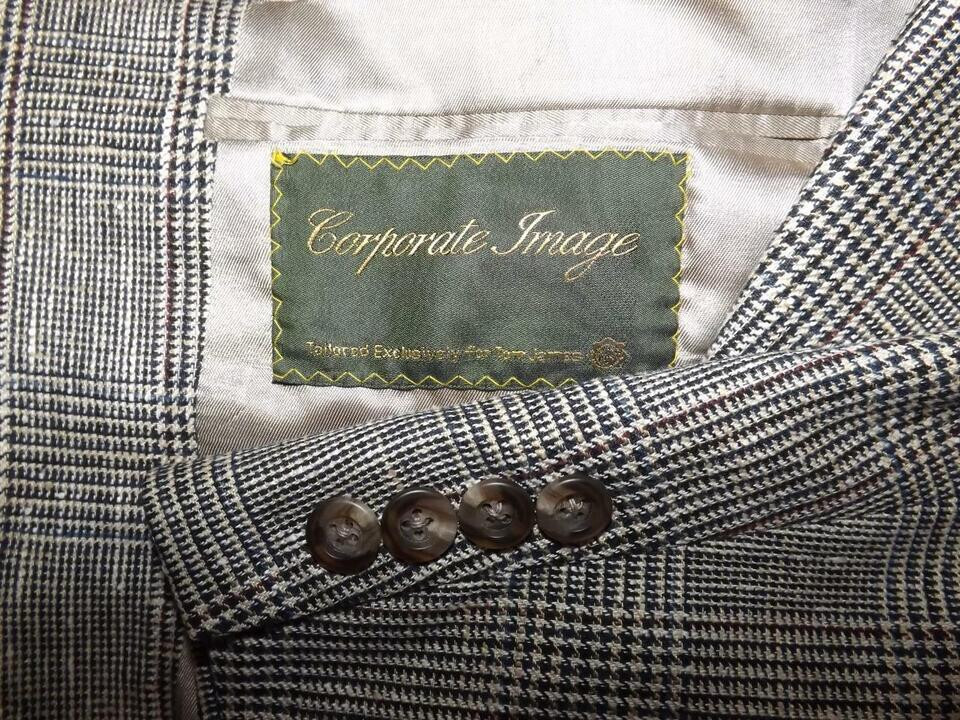 Tom James Corporate Image Size 42L Gray Windowpane Silk Sport Coat Jacket