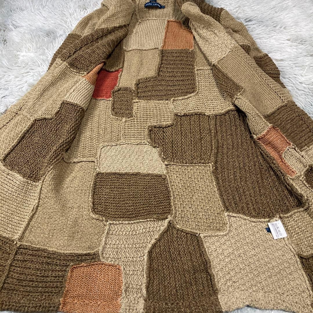 RALPH LAUREN Silk Patchwork Long Cardigan Size L Shoulder 50cm 19.7in Luxury