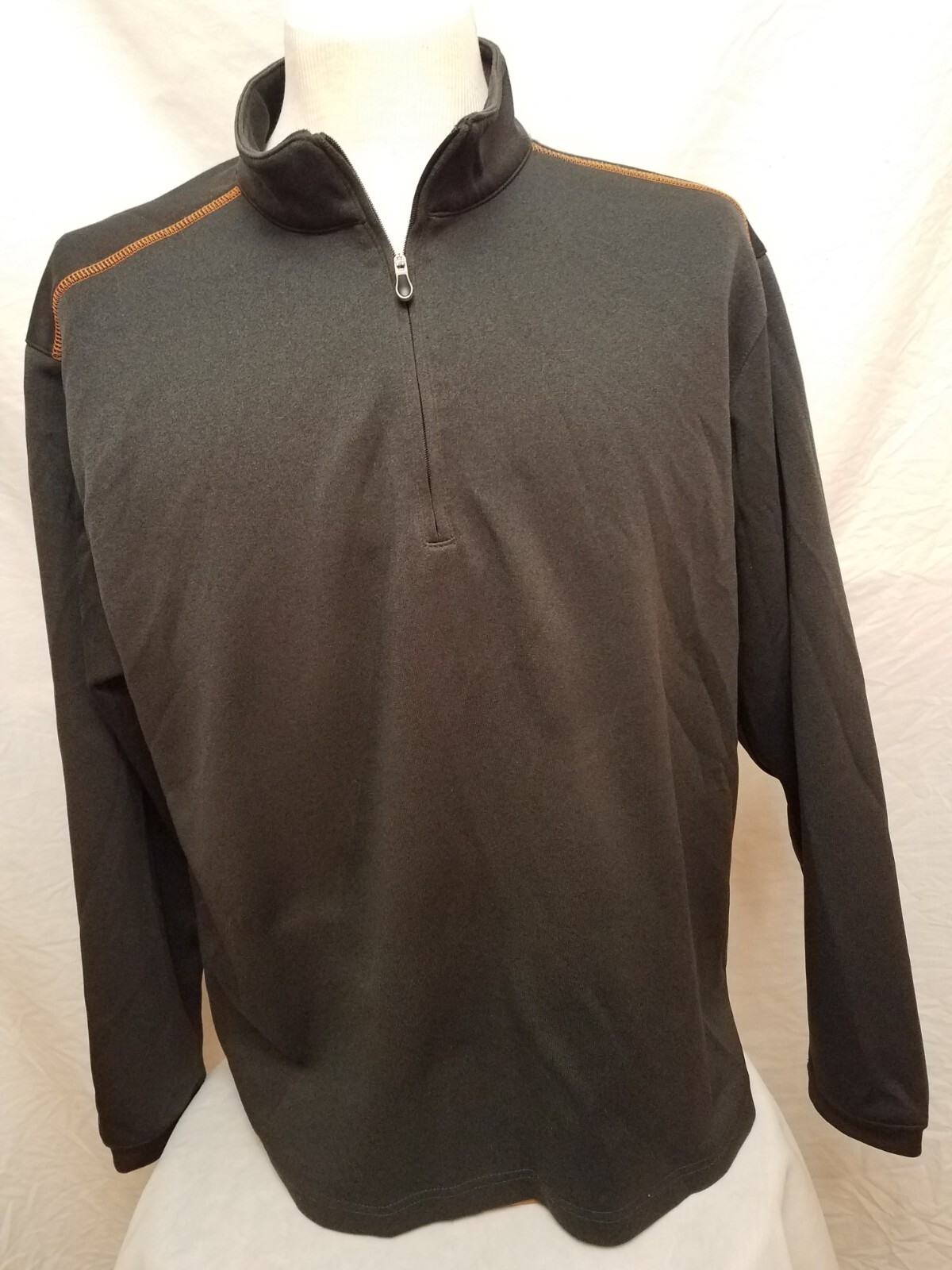 Pebble Beach Performance Charcoal Gray Orange Stitching 1/4 Zip Pullover Large