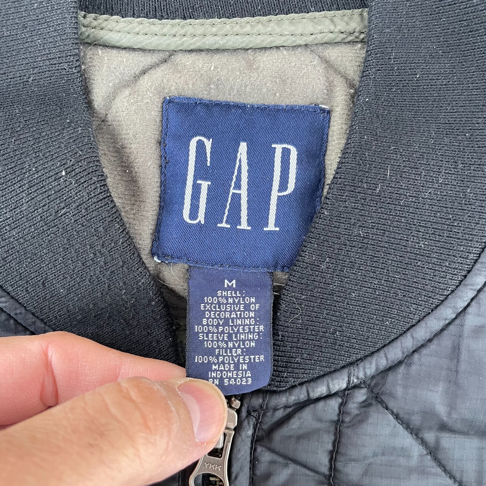 Vintage Gap Quilted Bomber Jacket Men Medium Black Full Zip Puffer Y2K
