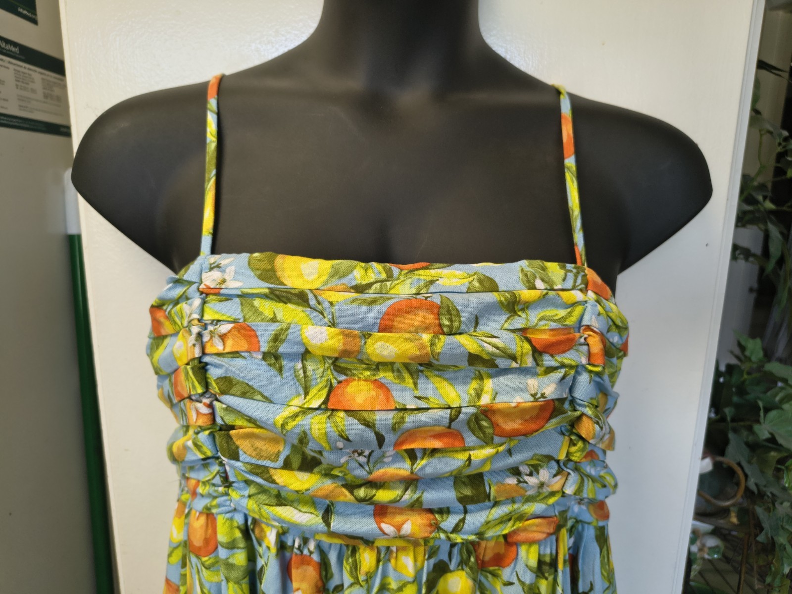 Women Large Free Assembly Linen Blend Maxi Dress Fruit Lemon Oranges Print Dress