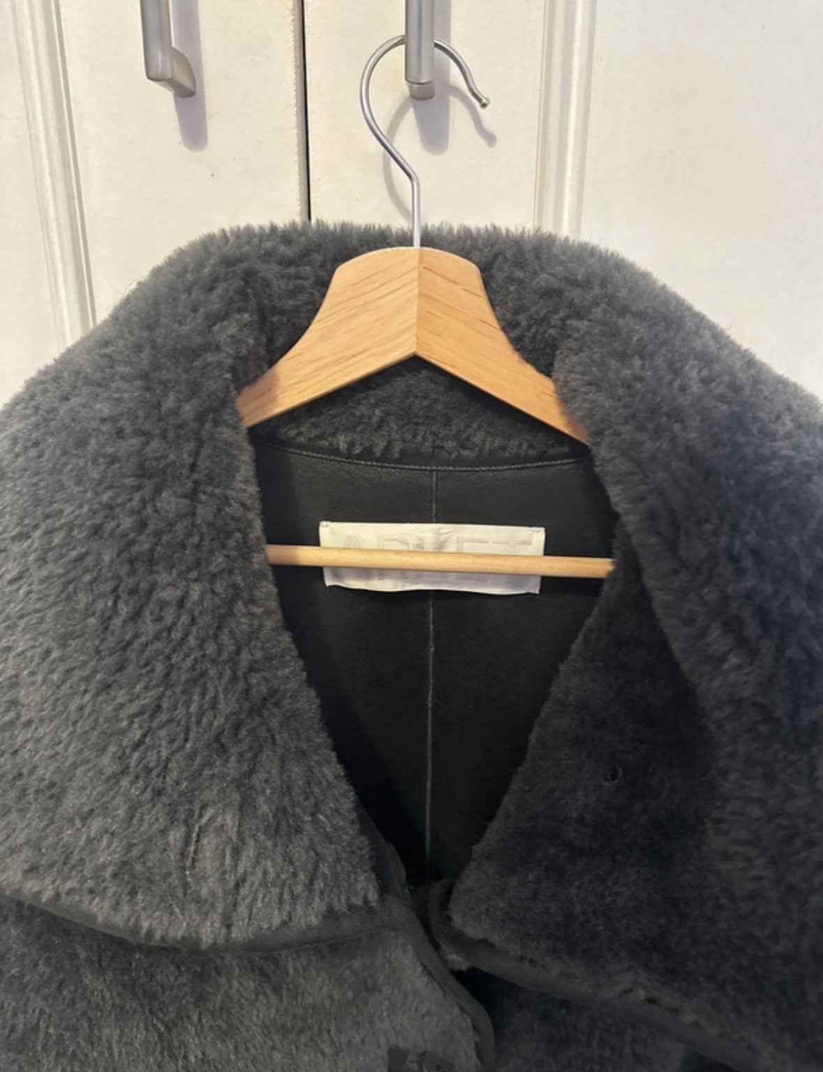 ARKET Funnel Neck Faux Fur Shearling Coat Women’s Size S Grey
