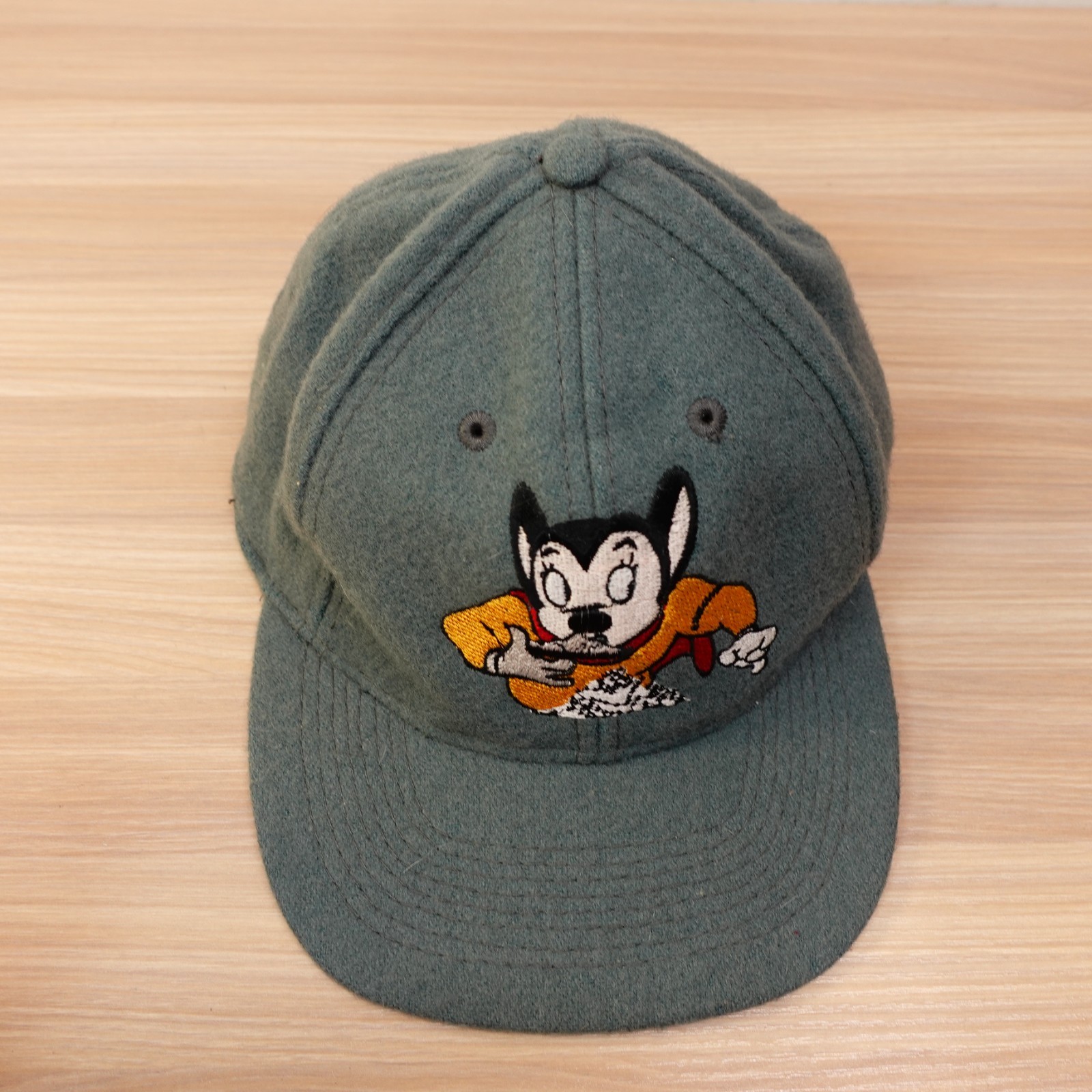 Vintage Mighty Mouse Cap Mens Blue Slate Wool Felt Baseball Dad Cartoon 90s OTTO