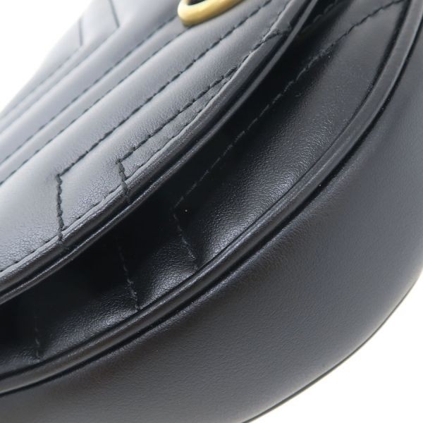 Gucci GG Marmont Half Moon Chain Shoulder Bag Black Leather Quilted 746431