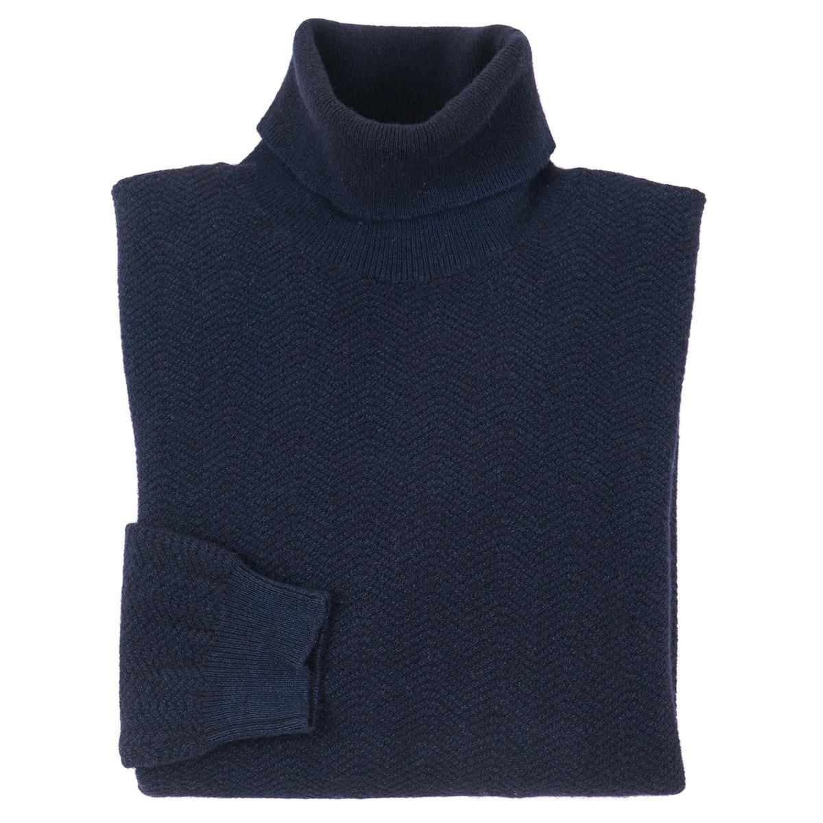 Boglioli Navy Blue Herringbone Wool-Cashmere Turtleneck Sweater S NWT
