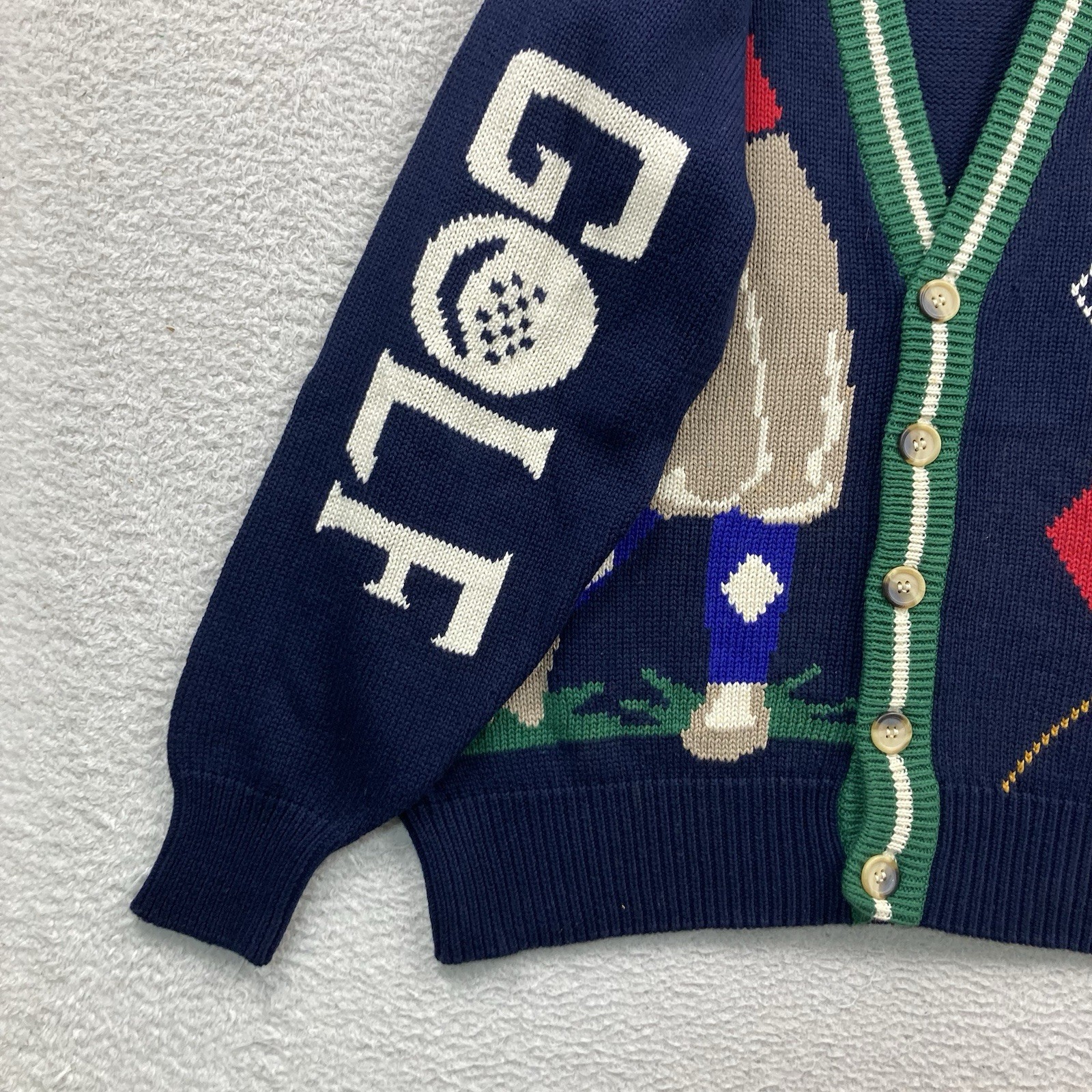 Vintage Golf Cardigan Button Sweater Men Large Hand Intarsia Knit CF Hathaway