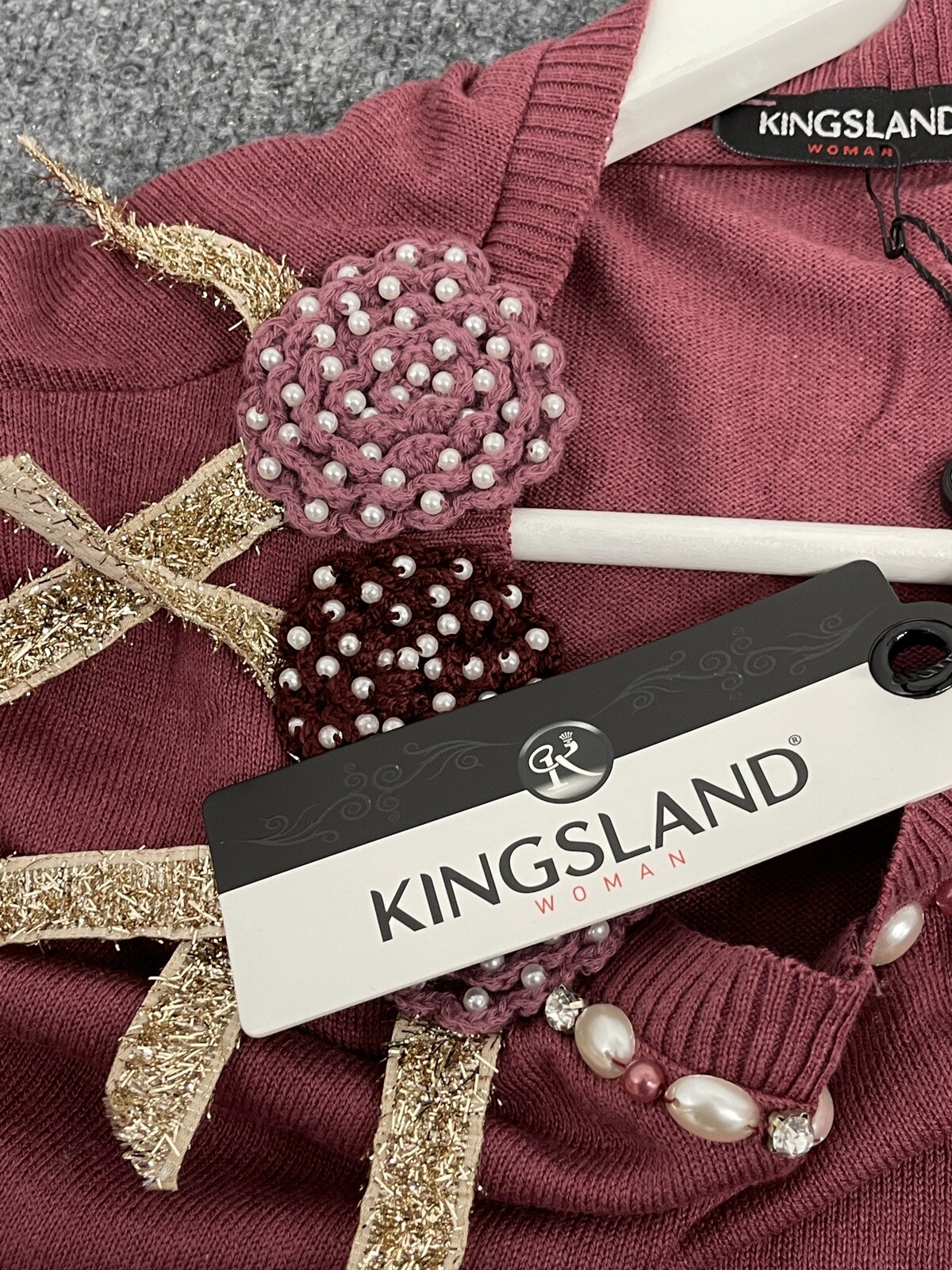 Kingsland Sweater Womens Large Red Beaded Pullover Sweatshirt Long Sleeve n131