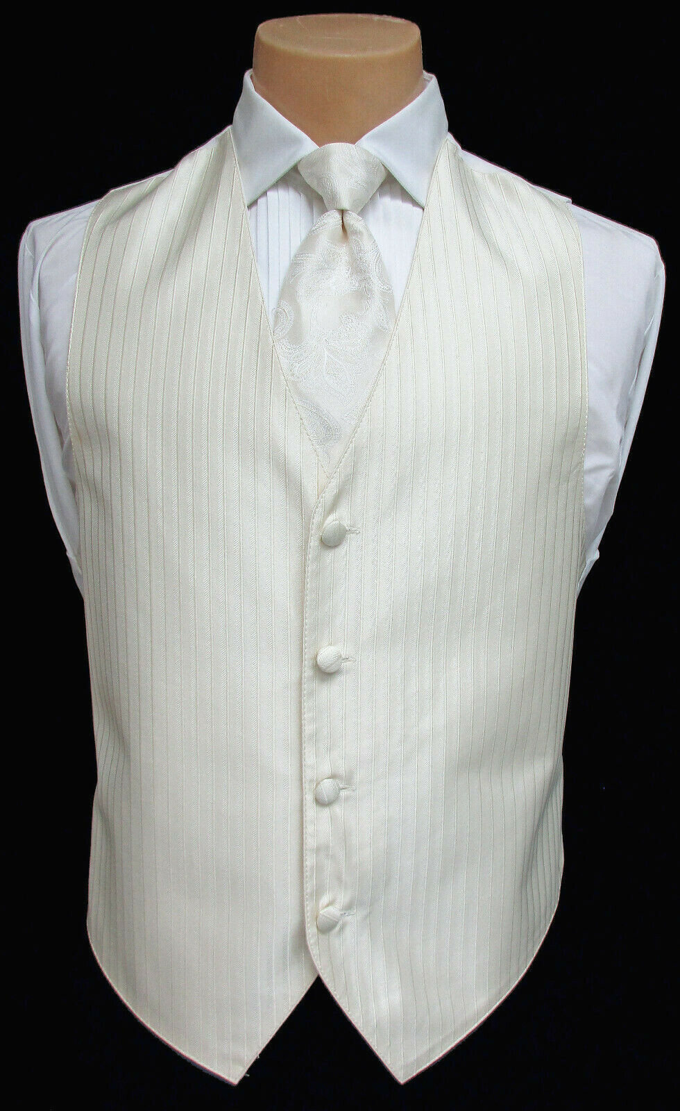 Men’s Ivory Jean Yves Tuxedo Vest & Tie Paisley Formal Wedding Groom Prom