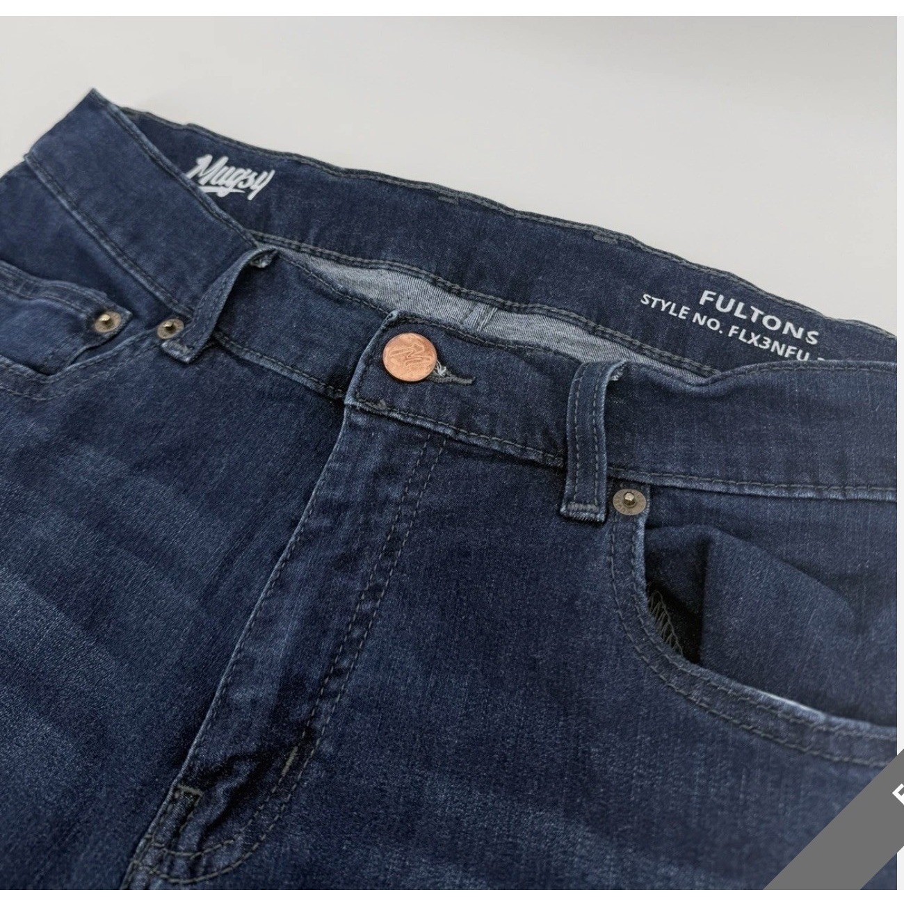 Mugsy Fultons Mens Slim Fit Jeans Dark Wash Indigo FLX3NFU Blue Denim 34×33