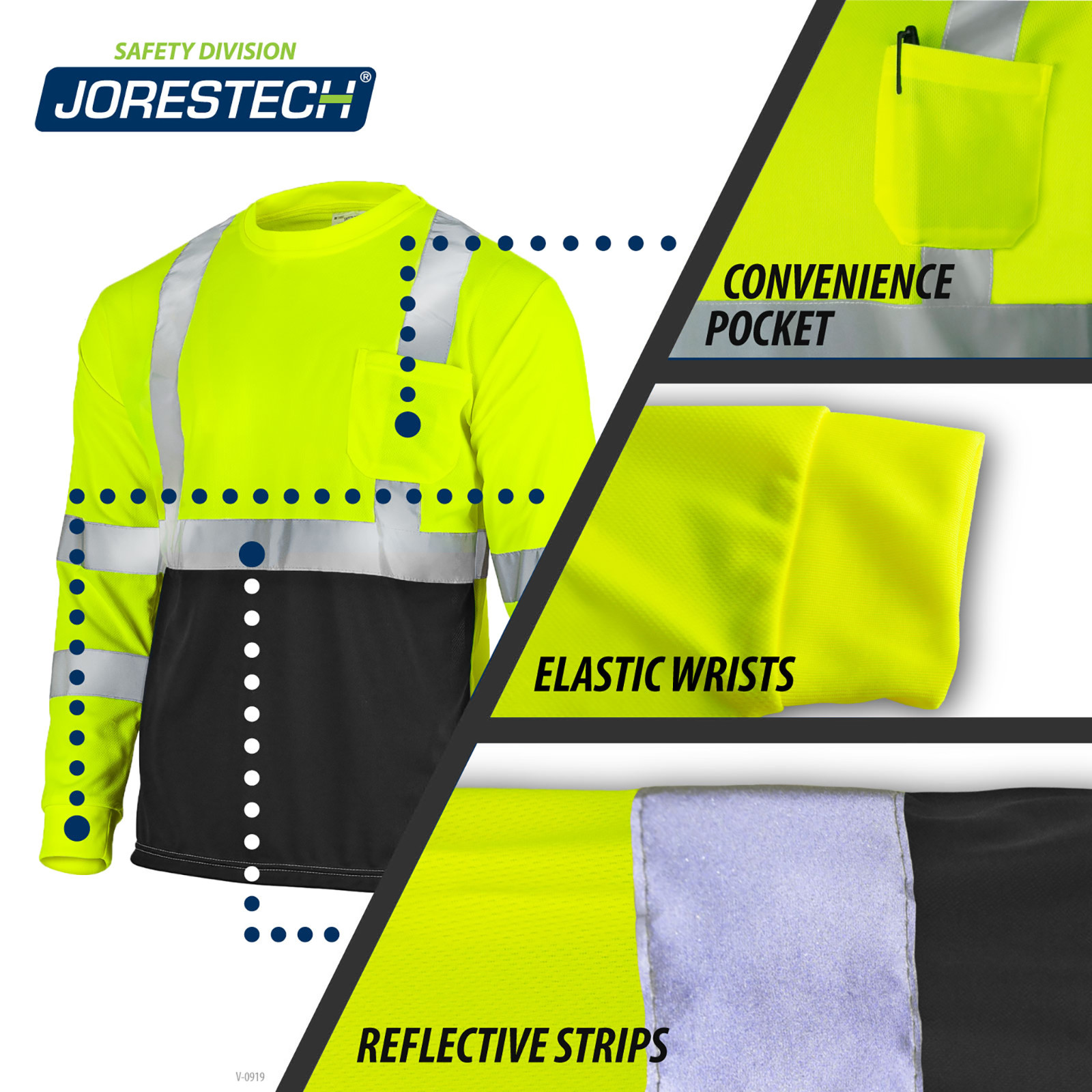 Hi-Vis Safety Workwear Long Sleeve Shirt Top Reflective Tape Two tone Jorestech