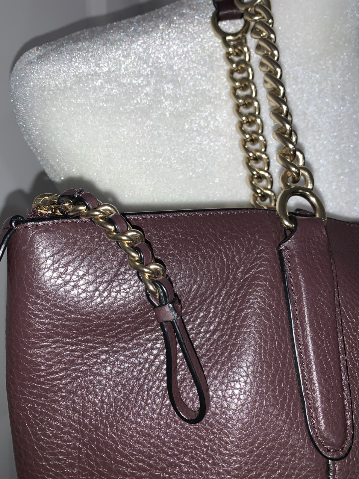 COACH Ava Rare Brown Pebbled Leather Chain Tote Large Rich Soft Luxury Leather