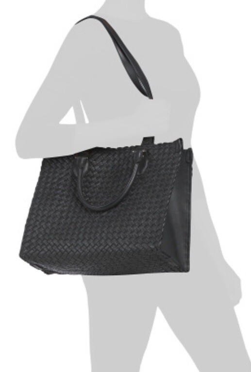 FALOR Black Italian Woven Soft Leather Shoulder Bag 4 Straps Purse F2754 RARE