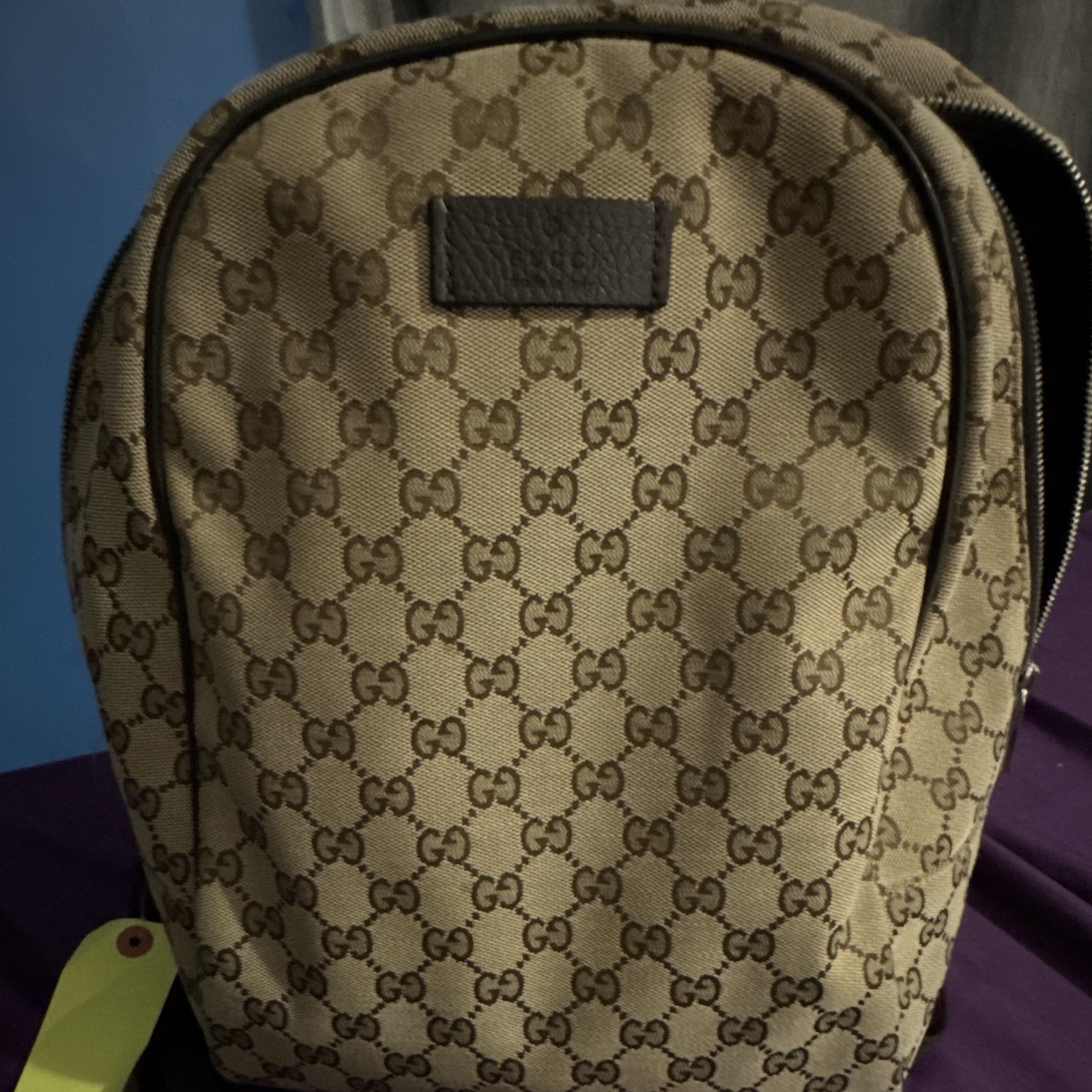 Gucci GG Monogram Beige/Brown Zip Backpack Women’s Silver Hardware Lined
