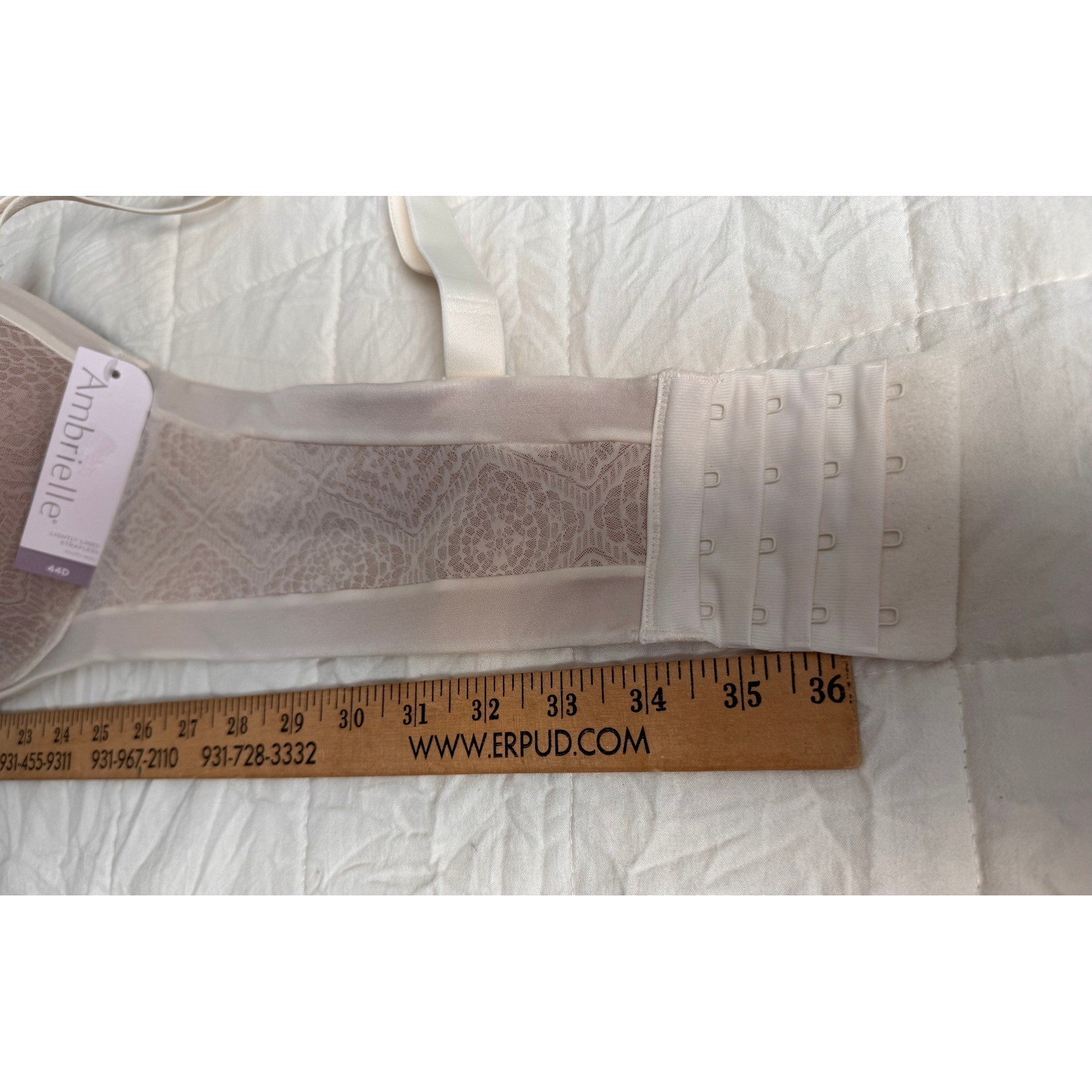 Ambrielle Multi-Way Strapless Bra 44D Pristine Ivory Lace Lightly Lined NEW