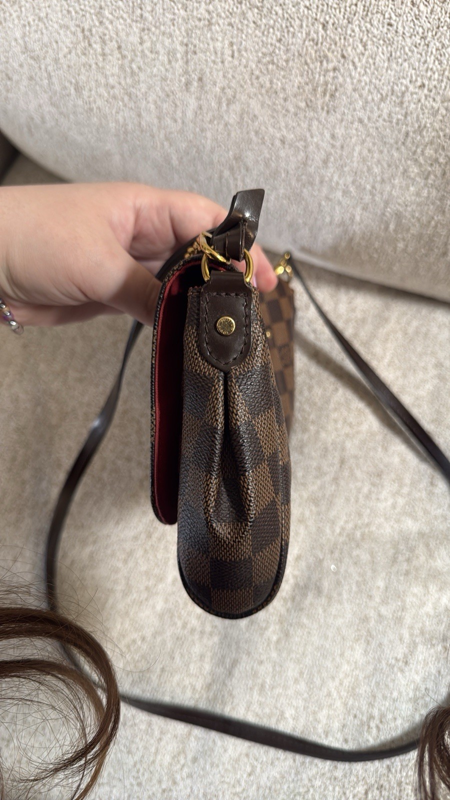 Louis Vuitton Damier Ebene Favorite MM Crossbody Chain Strap Brown Gold Box