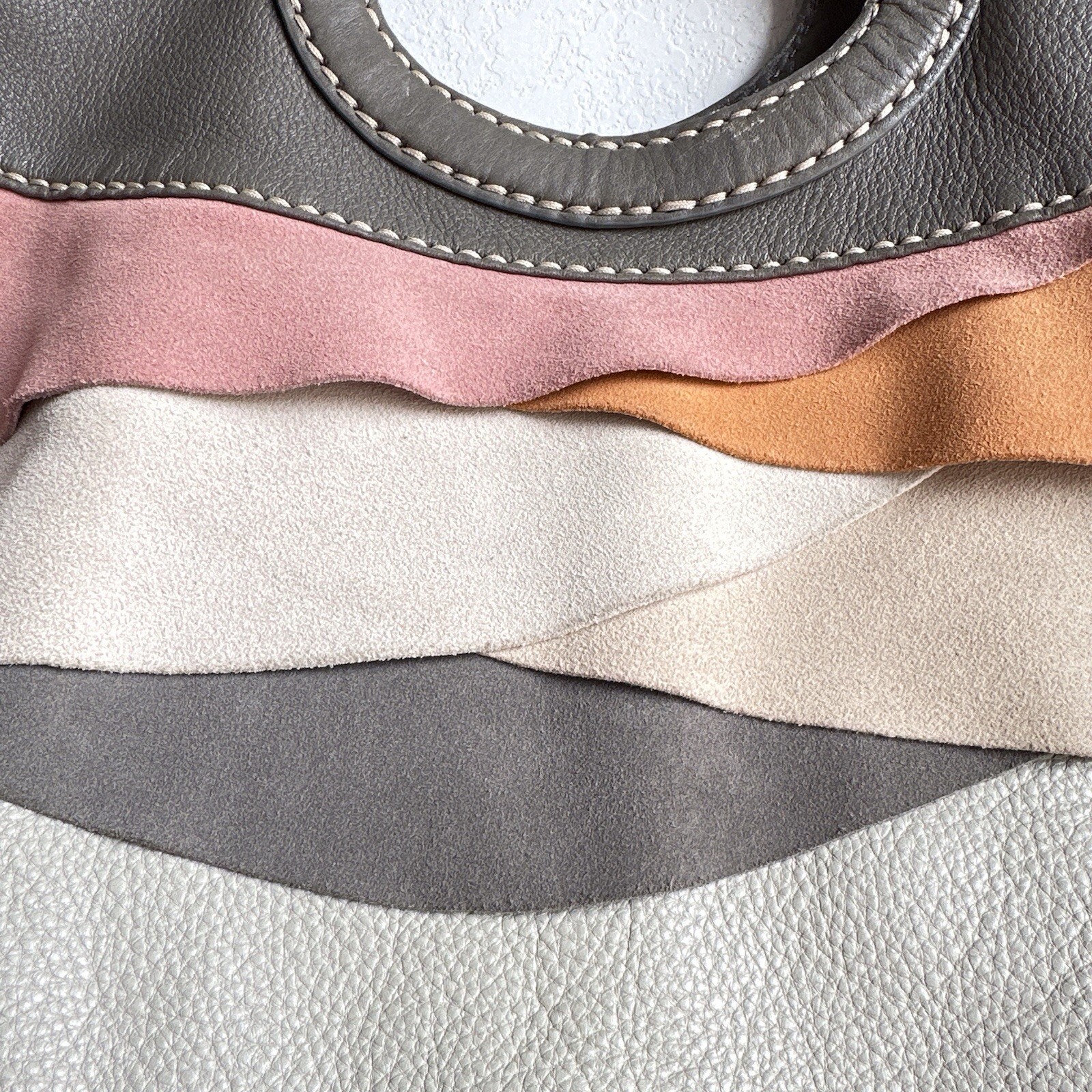 Fossil Fifty-Four Layered Ruffled Suede Leather Handbag w/ Key 15″ x 16″ (SKU 2)