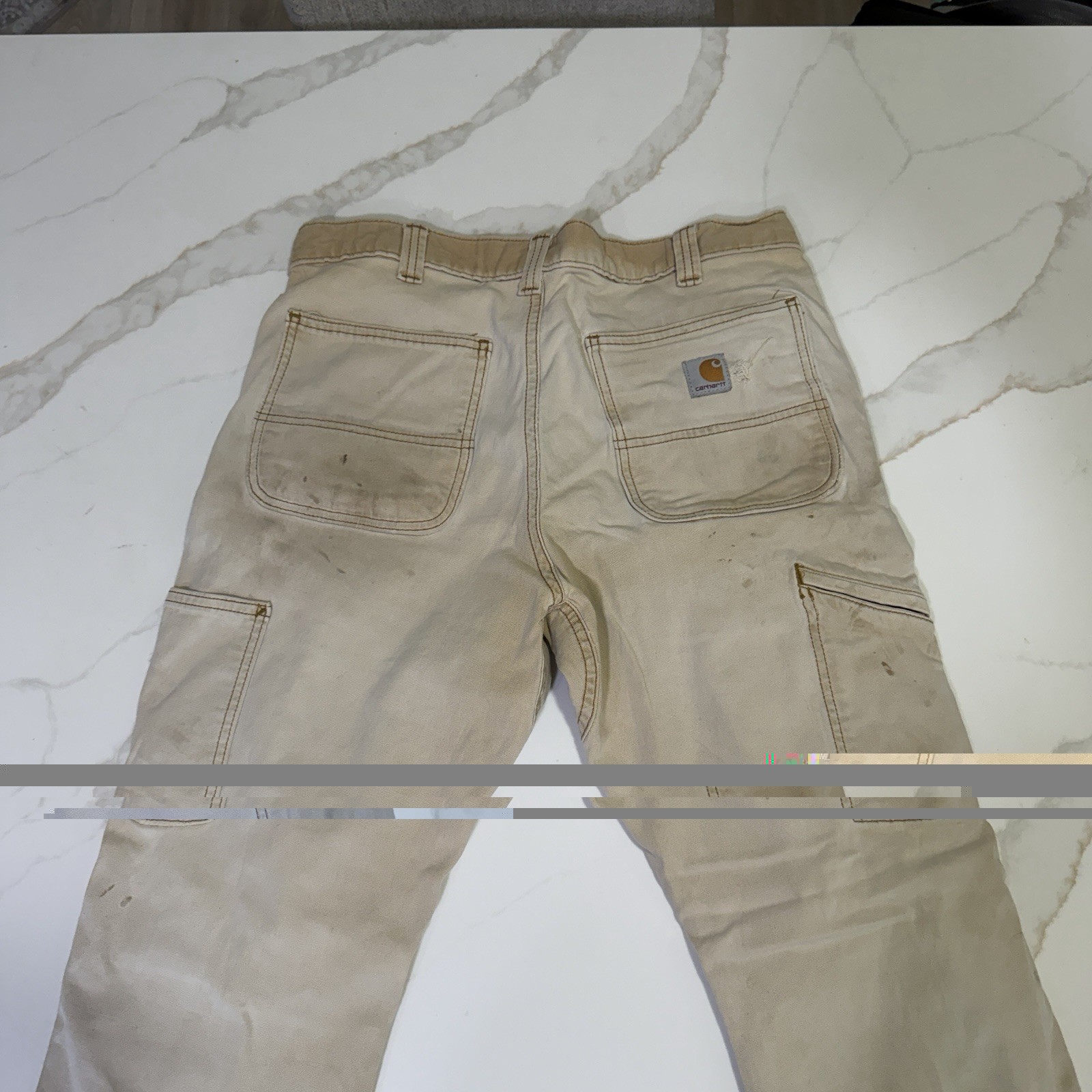 Carhartt Carpenter Pants Men Tan Dungaree Fit Utility Double Knee Workwear 34×32