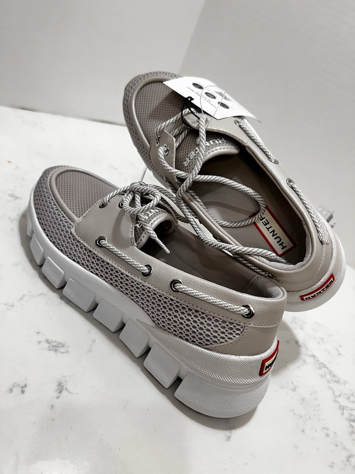 Hunter Neutral-Tone Mesh and Leather Chunky Boat Sneakers