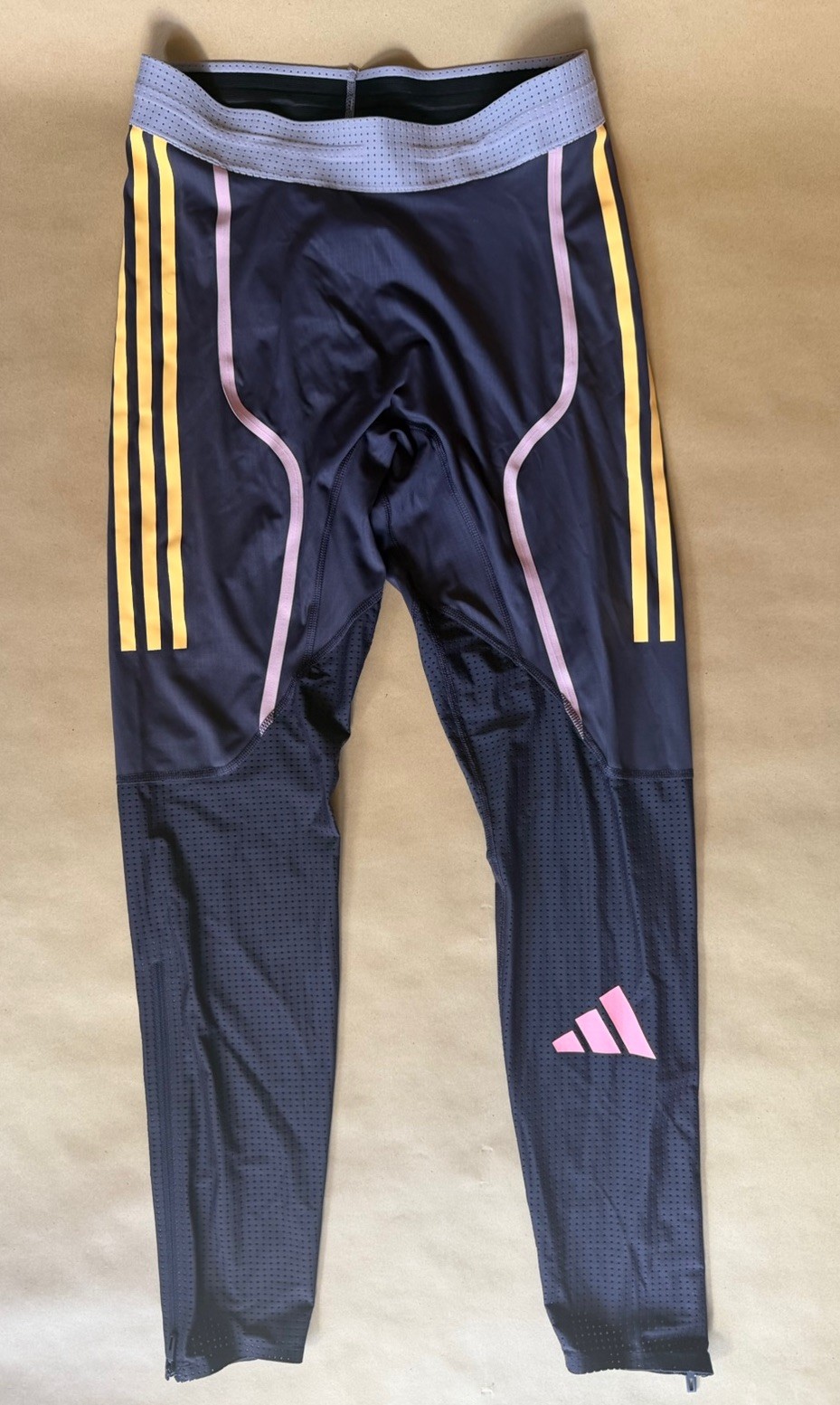 ADIDAS 2024 Pro Elite Team Long Tights Pants Mens MEDIUM Purple Yellow