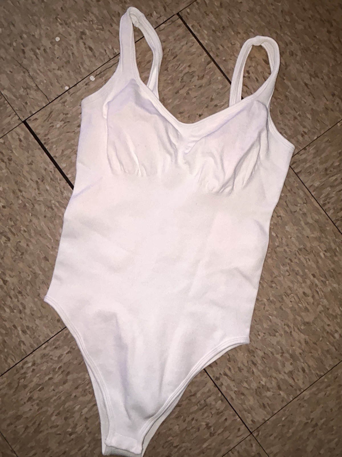 Women’s White Solid Stretch One-Piece Bodysuit XL Regular Mild Compression
