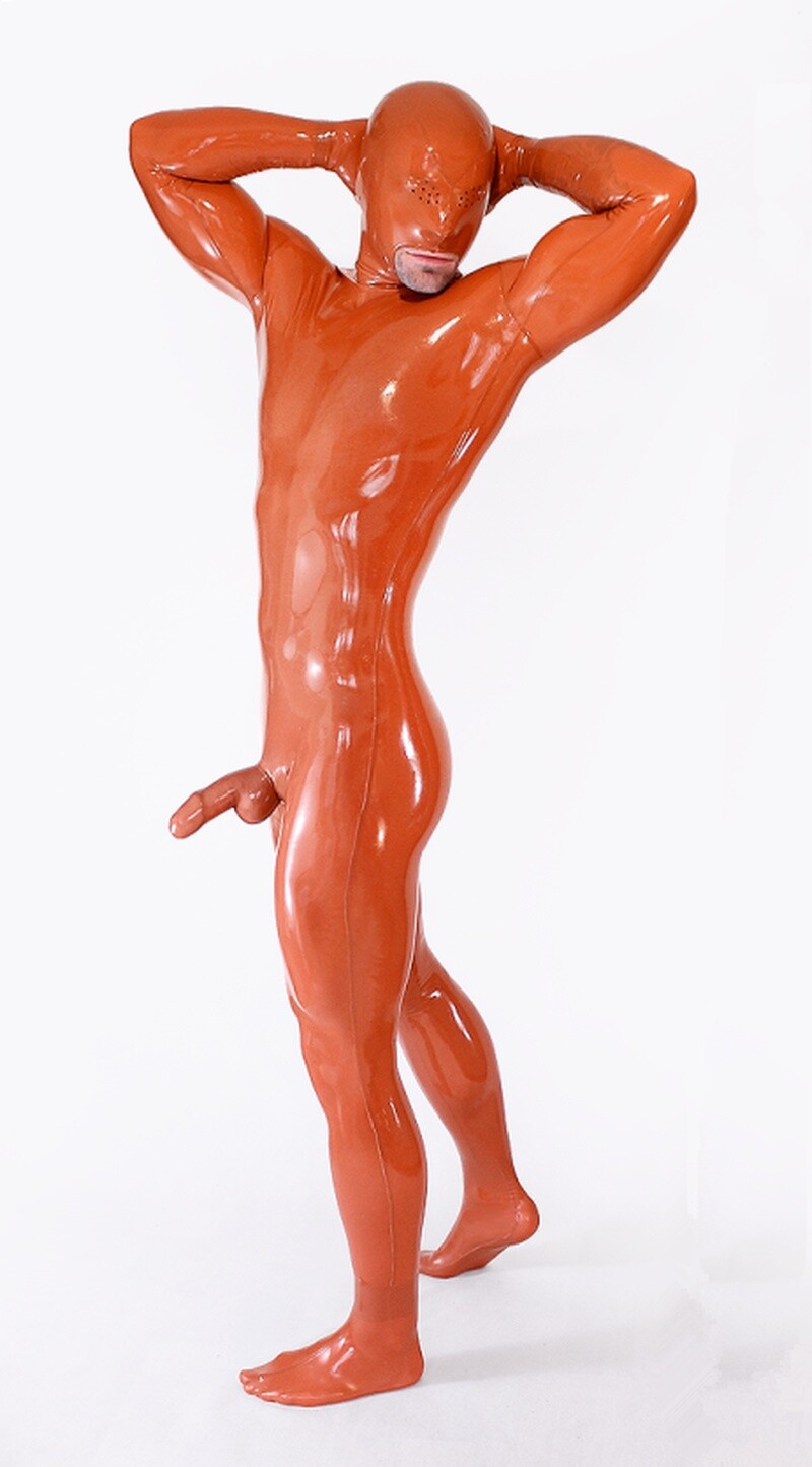 Medical Red Neck Entry Latex/rubber Catsuit/fullsuit Sexy Man Tight Suit 0.4mm