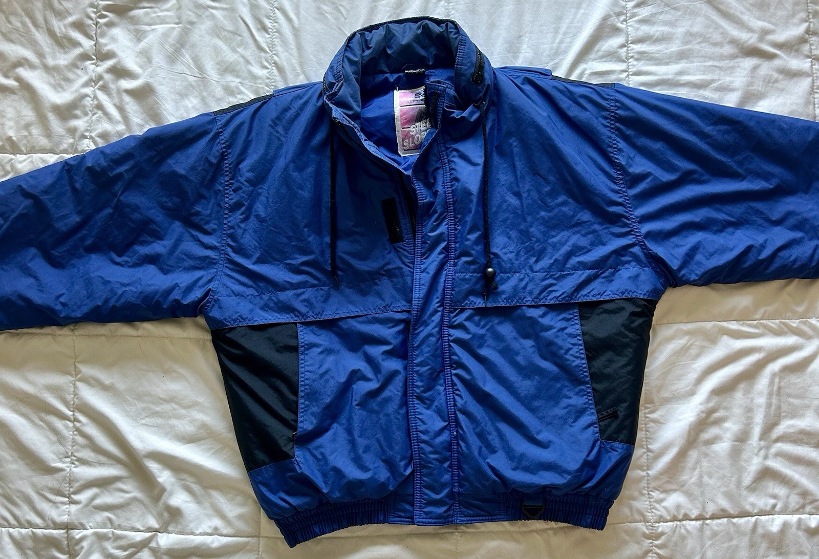 VTG 90’s Steep Slopes Men’s Colorblock Blu/Blk Ski Jacket Full Zip Puffer