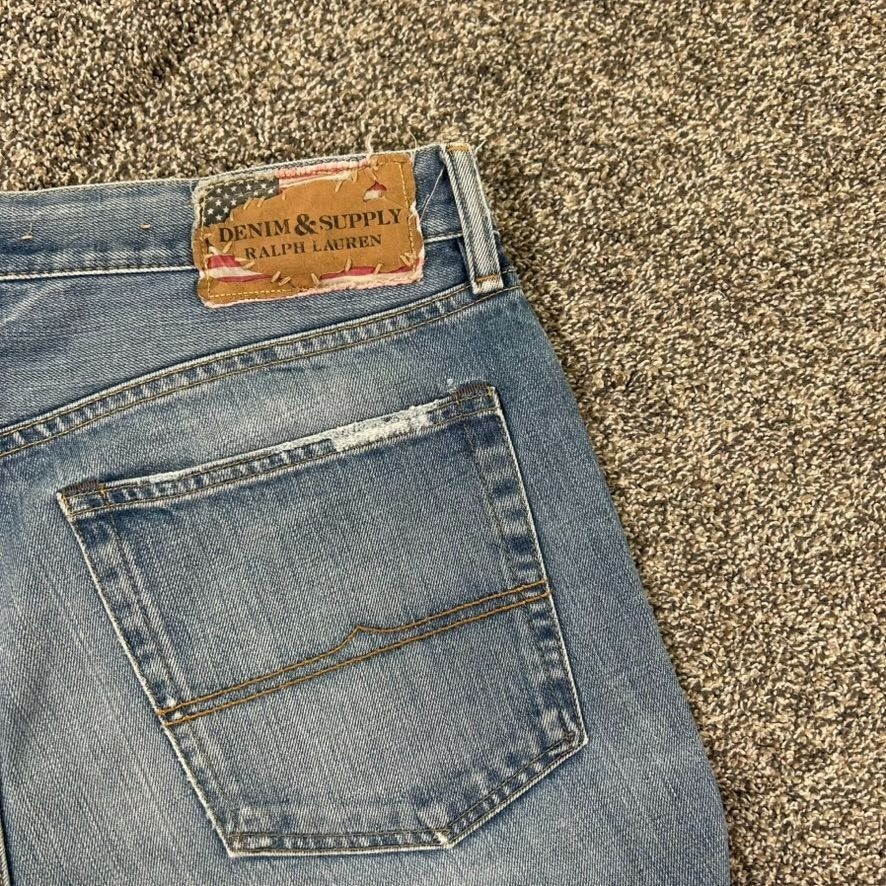 Denim & Supply Ralph Lauren Blue Denim Jeans Mens 36×34 Straight Fit Distressed