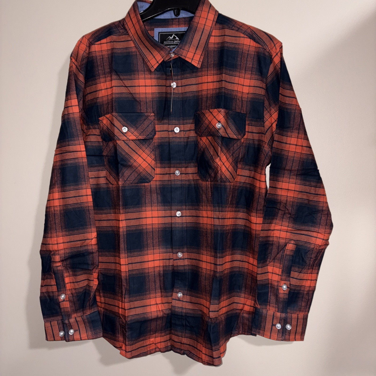 Tacvasen Men’s Long Sleeve Flannel Shirt Color: Orange Plaid Size: L NEW!