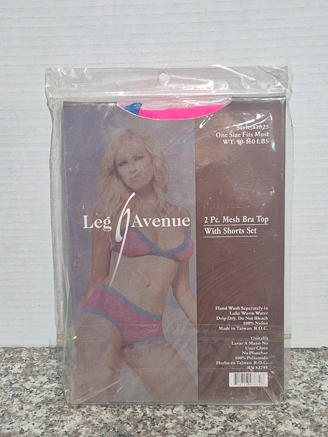 Leg Avenue 81025 2pc Mesh Bra Top With Shorts Set One Size Fits Most Pink Blue
