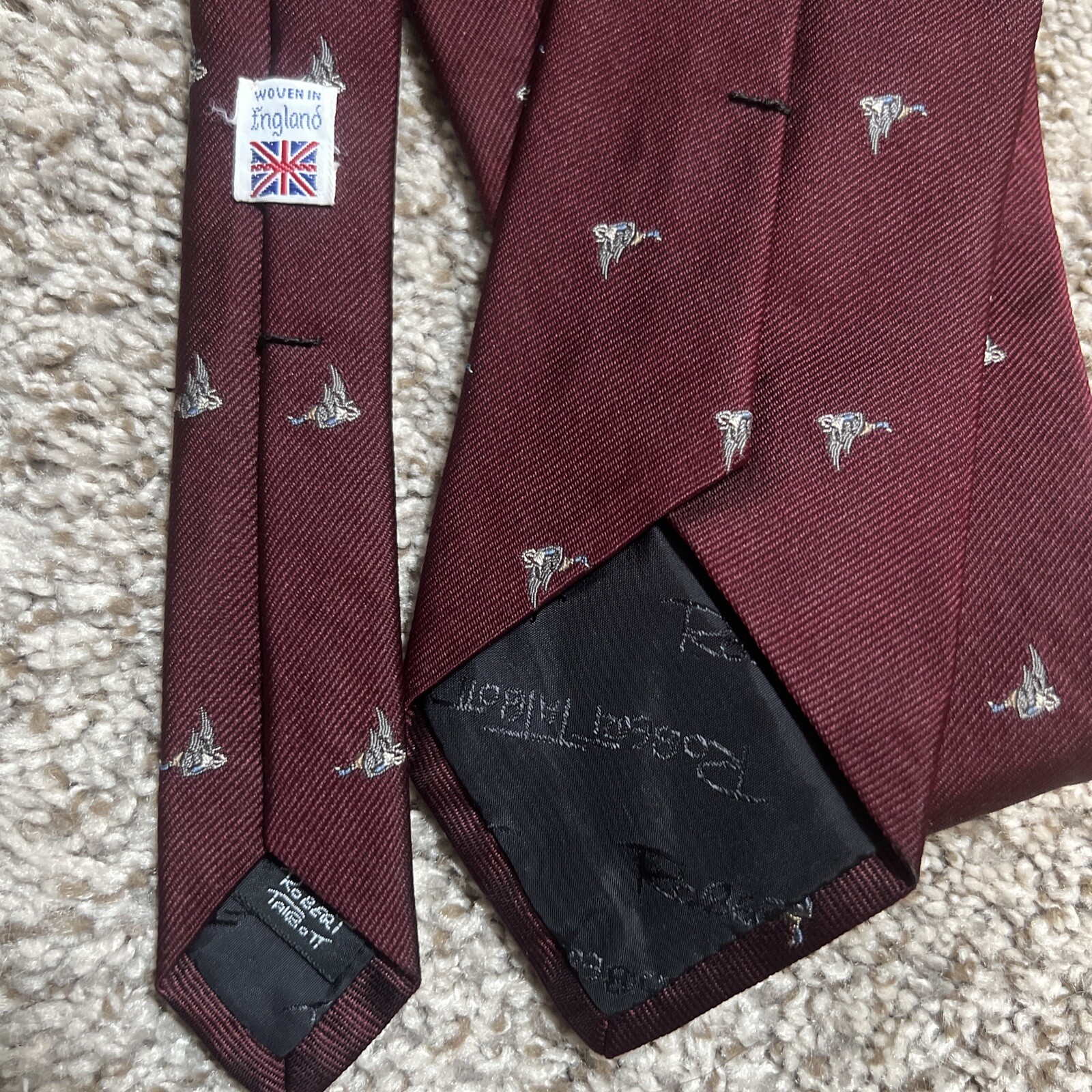 Robert Talbott Handmade For Jack Henry Mens Maroon Duck Neck Tie ENGLAND