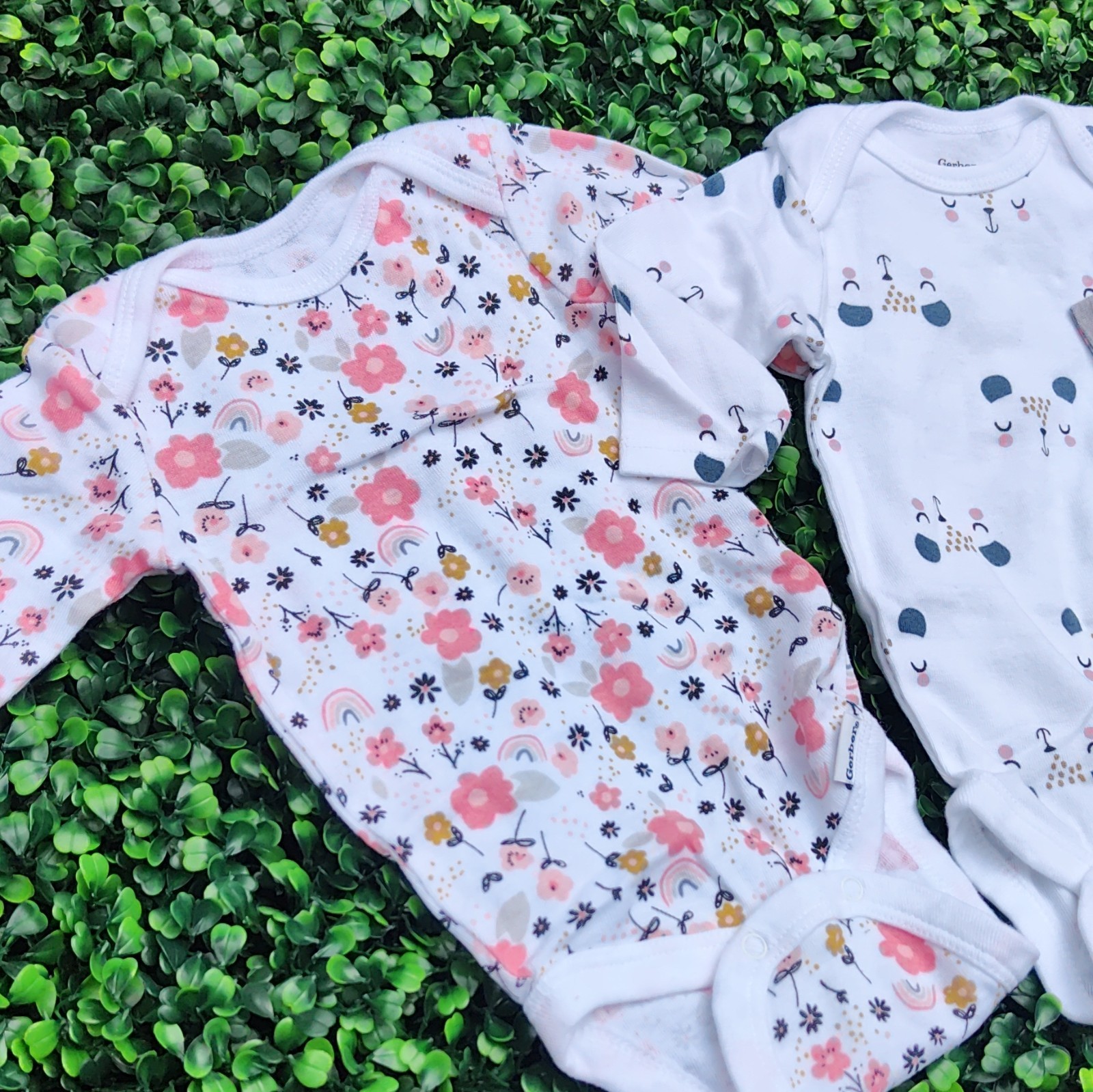 Gerber Unisex 0-3M 3pc Long Sleeve Cotton Onesie Bodysuits Floral Rainbow