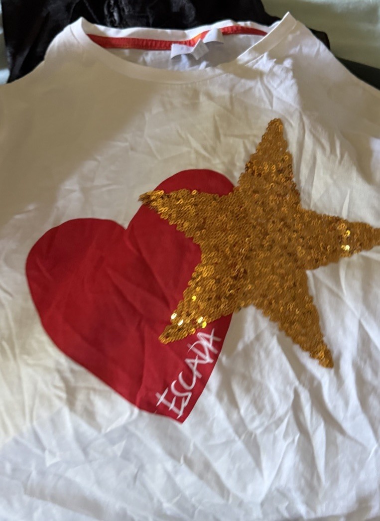 Escada Sport Red Heart Sequin Star T-Shirt Small RTP: $181