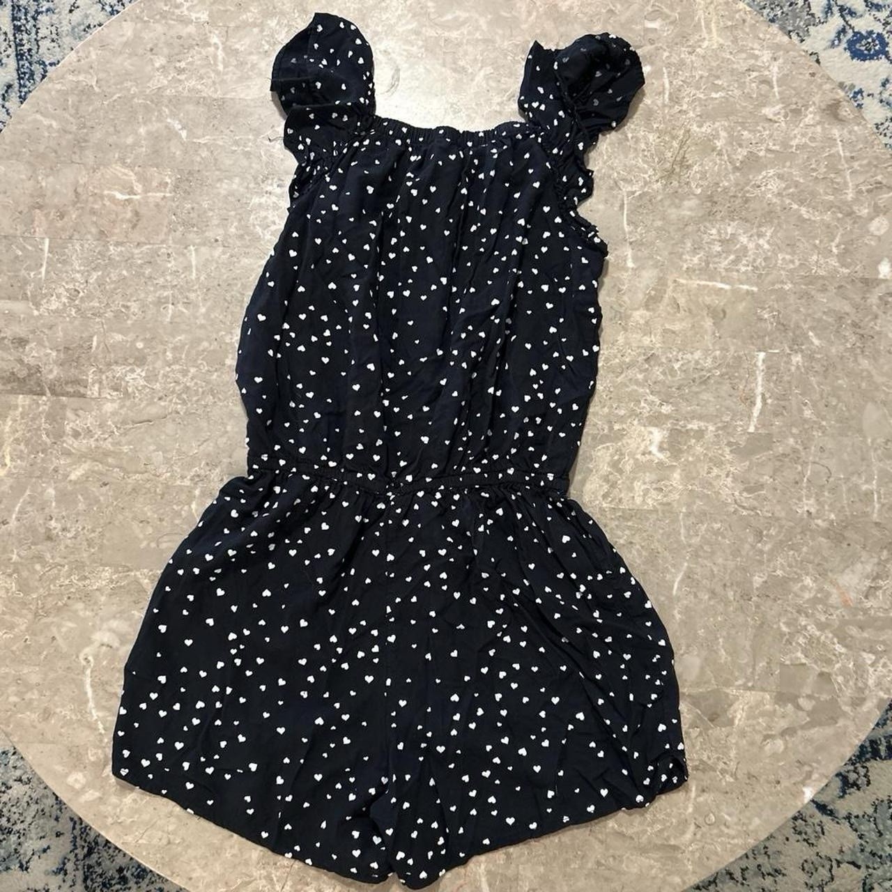 OshKosh B’gosh Girls Heart Print Sleeveless Romper Black/White Size 10/12