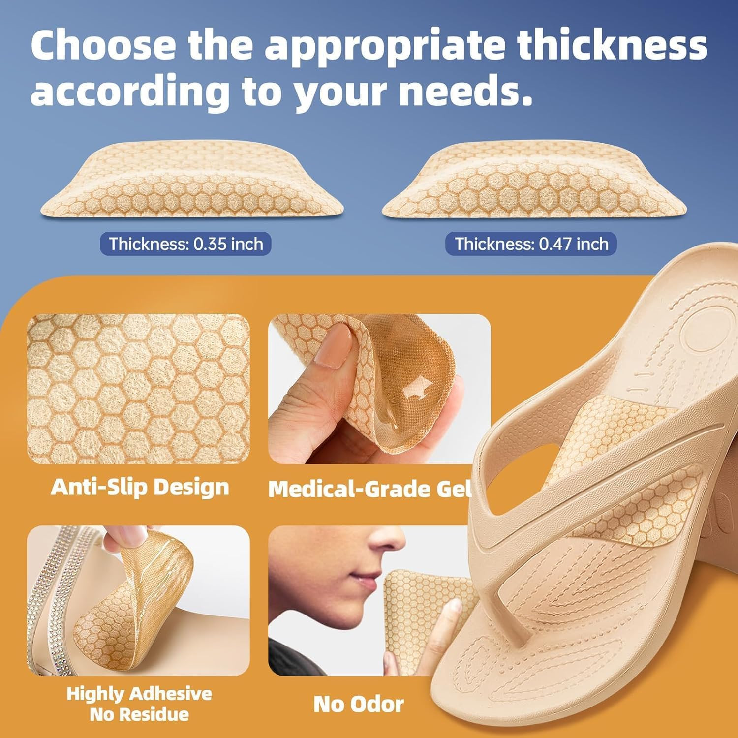 High Arch Support Inserts Women/Men, Flat Foot Arch Support Pads for Women, Reus