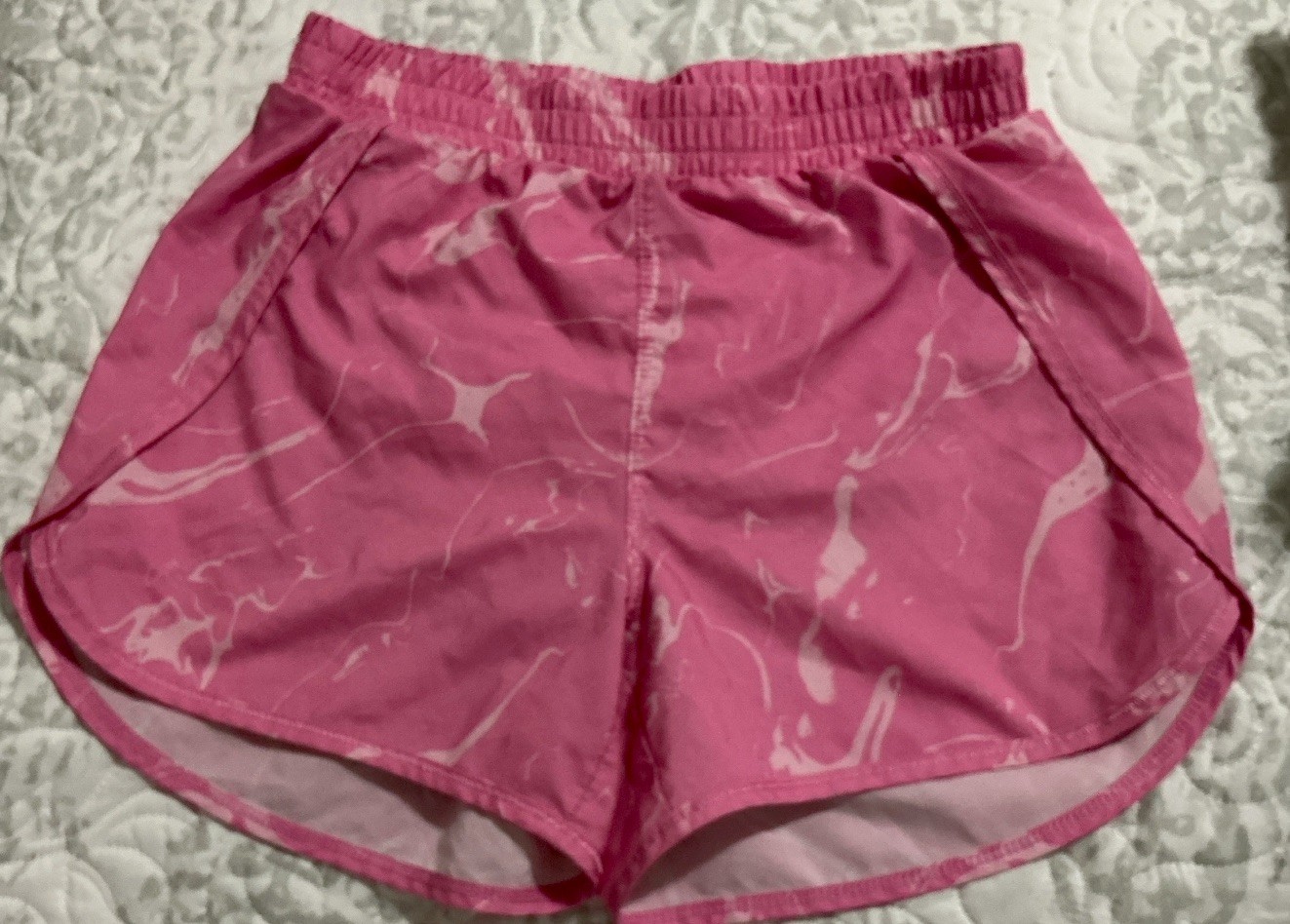 All In Motion Girls Athletic Shorts Size Large 10/12 Pink Marble Print Lined