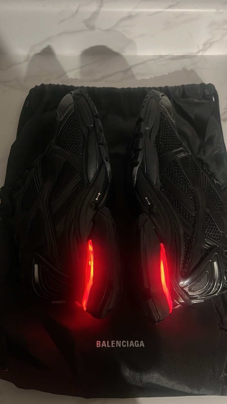 Balenciaga Runner Black Low Top Lace-Up Mesh Sneakers w/ Light-Up Heel Logo