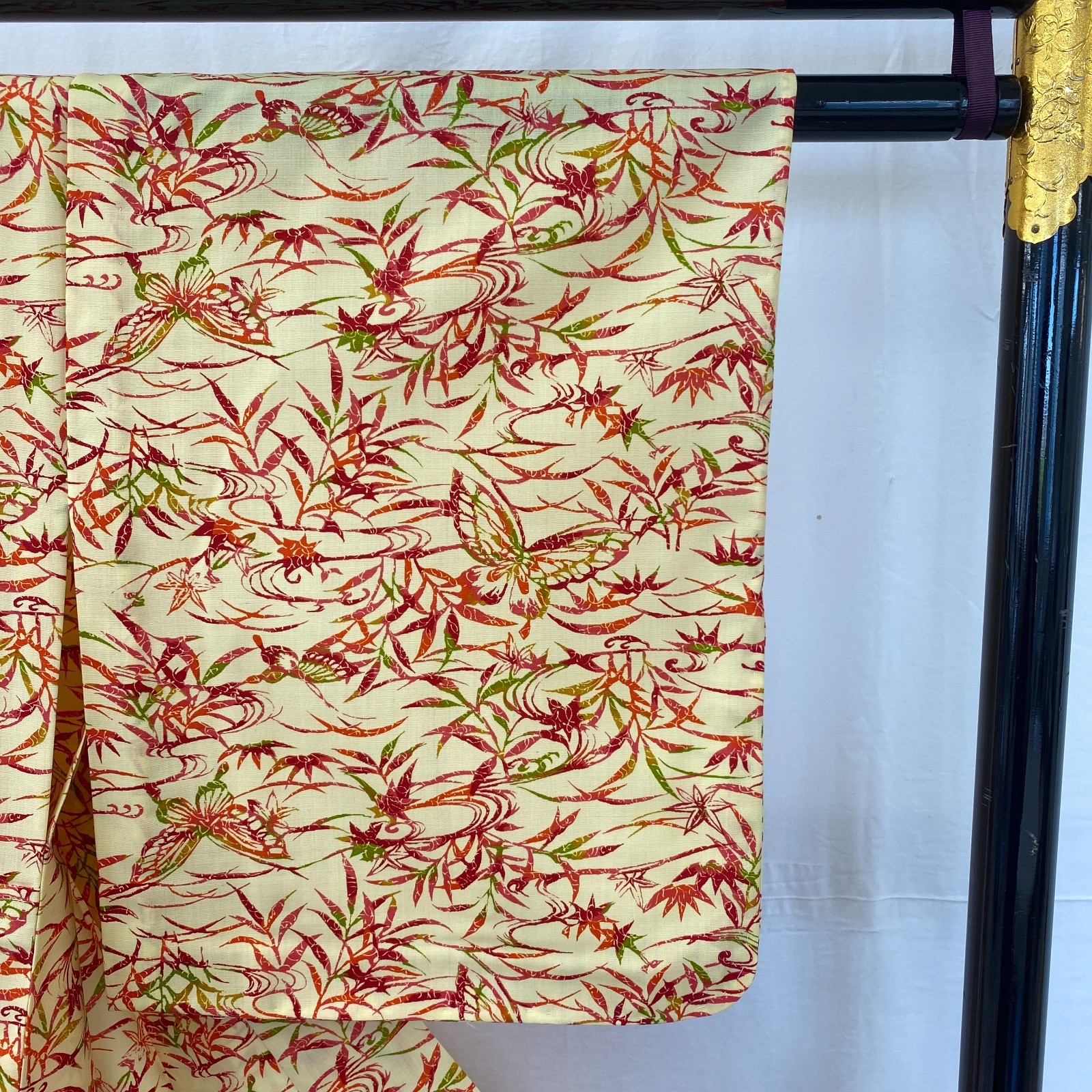 Japanese Vintage Kimono Polyester yellow No Lining Komon Traditional Length 61in