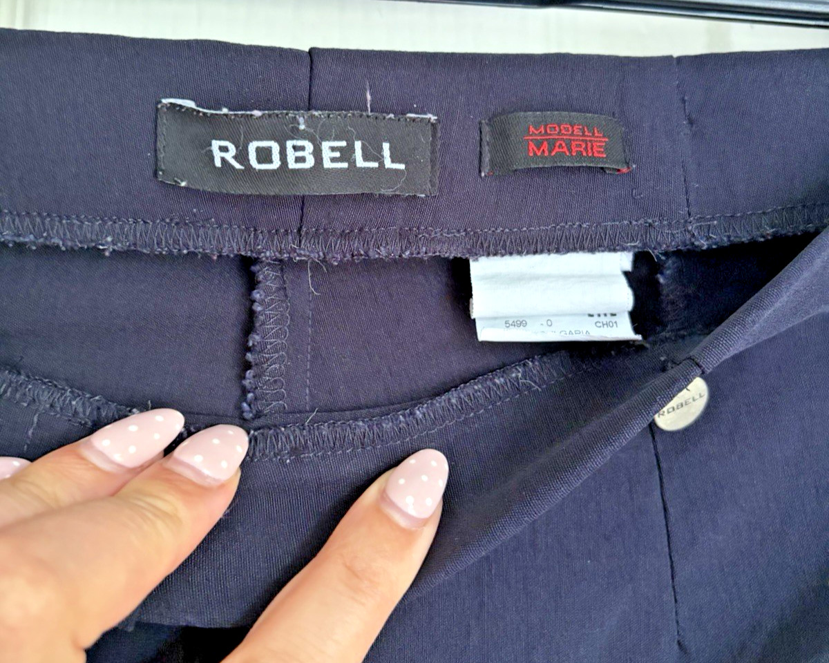 Robell Model Marie Trousers Navy Elastic Waist Pullover Crop Size 14 Work Travel