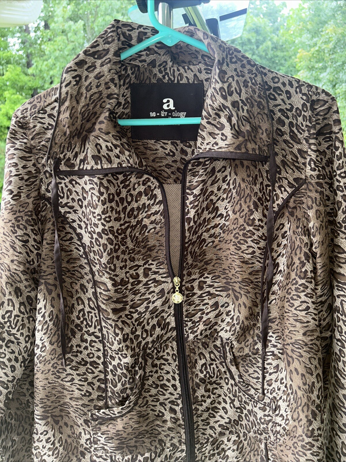 Women Active Leopard Jacket Petite Lg Animal Print Front Zip Pocket ac-tiv-ology