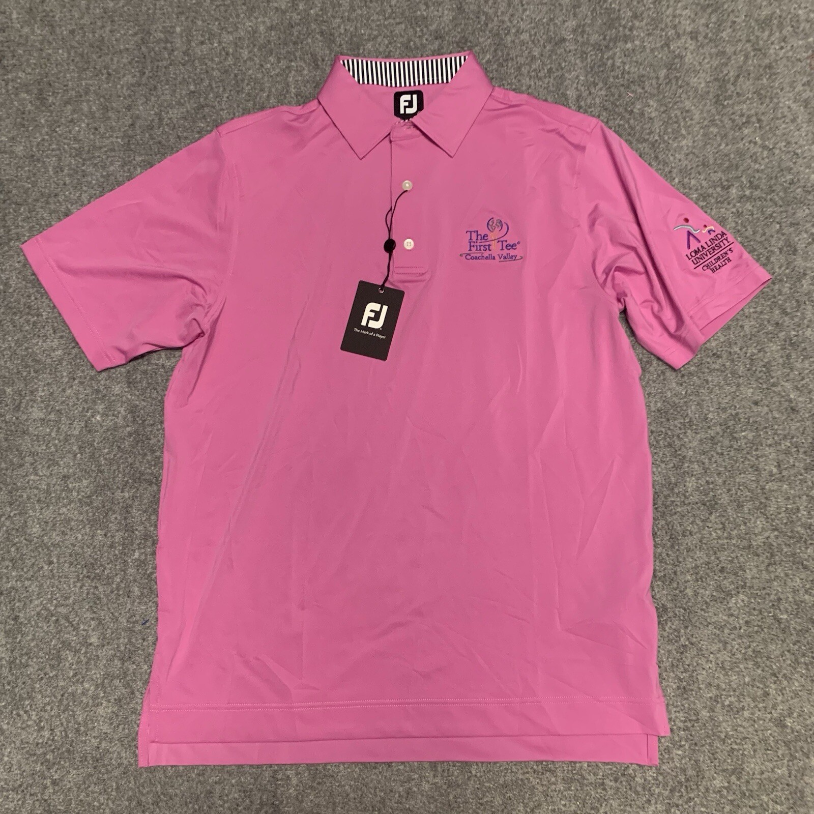 NEW FootJoy Solid Lisle Self Collar Polo Mens Medium M Pink Short Sleeve NWT