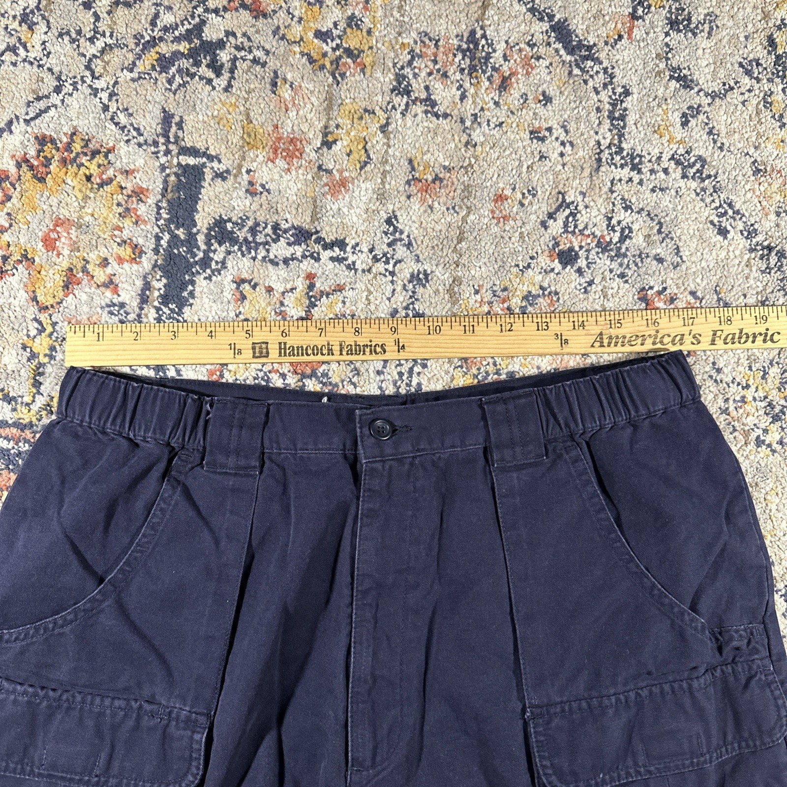 Savane Mens Cargo Shorts Navy Blue Cotton Canvas Elastic Waist Size 36 Camp
