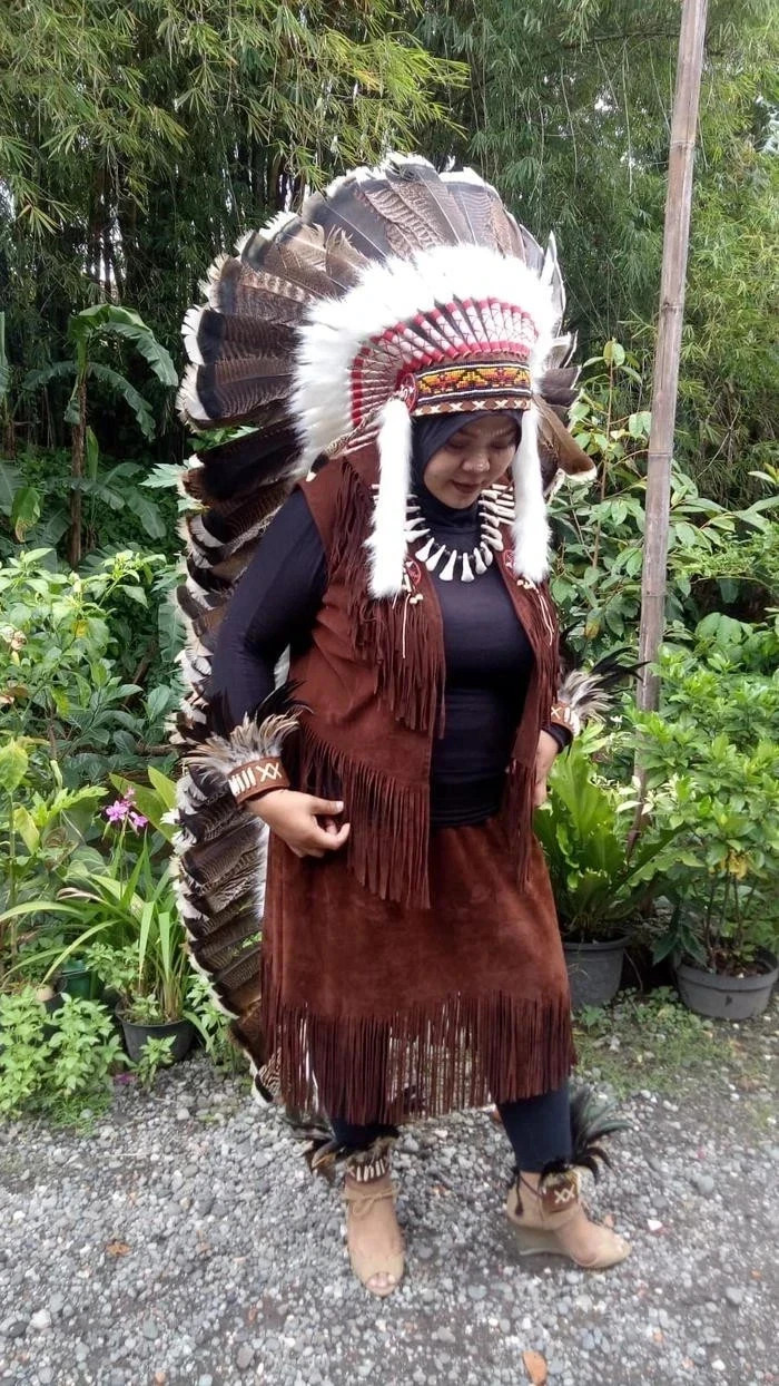 XXL Handmade Feather Warbonnet Headdress Hat – Native American Style Costume