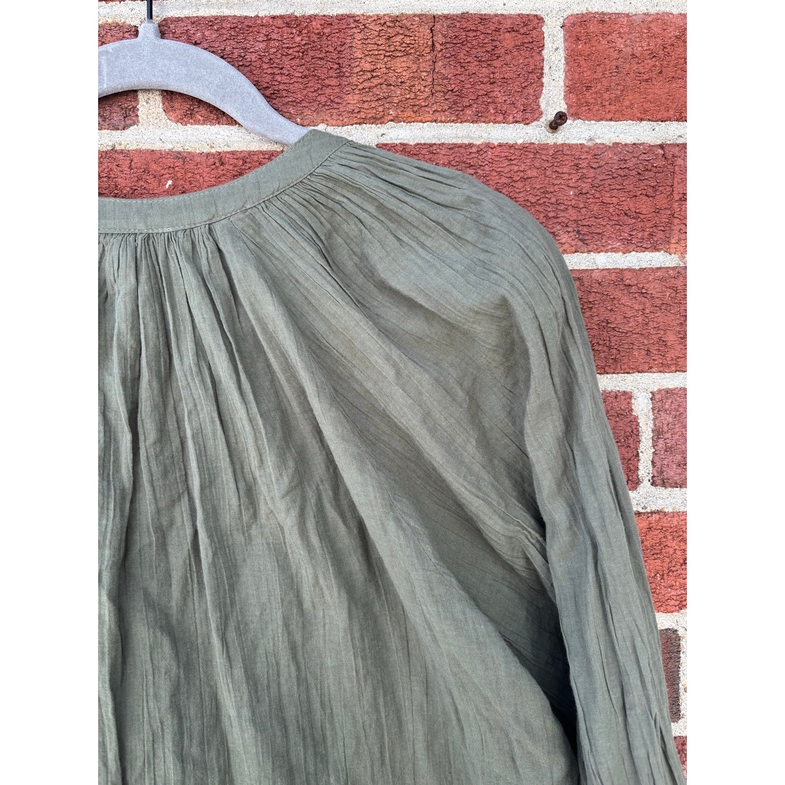 Old Navy Olive Green Peasant Blouse Medium Tall Boho Long Sleeve Cotton Top